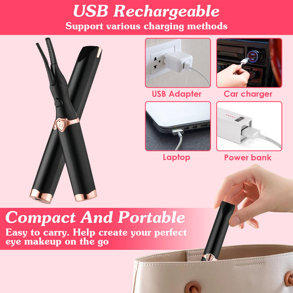 Rechargeable heated eyelash curler – fast heating lash lift tool