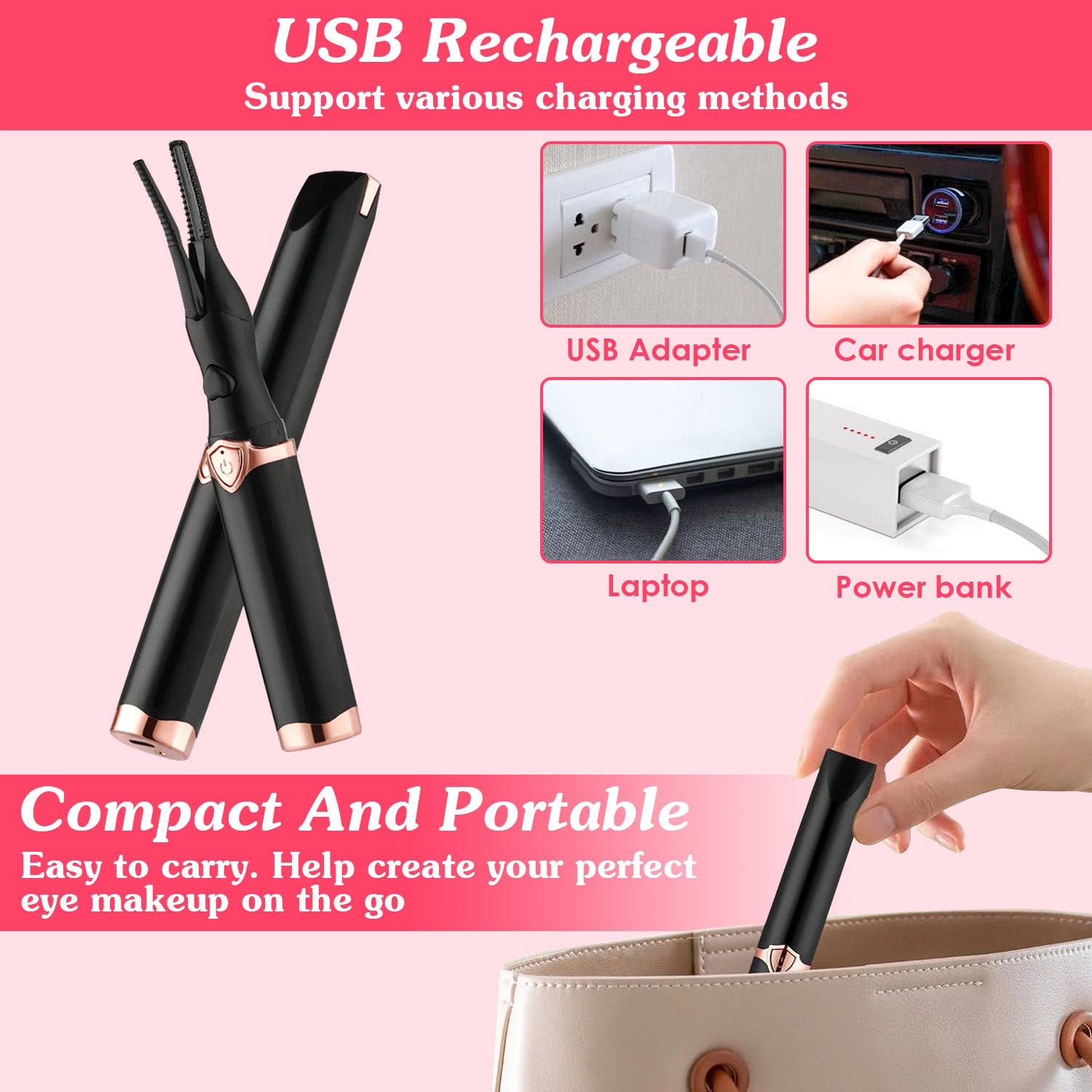 Rechargeable heated eyelash curler – fast heating lash lift tool