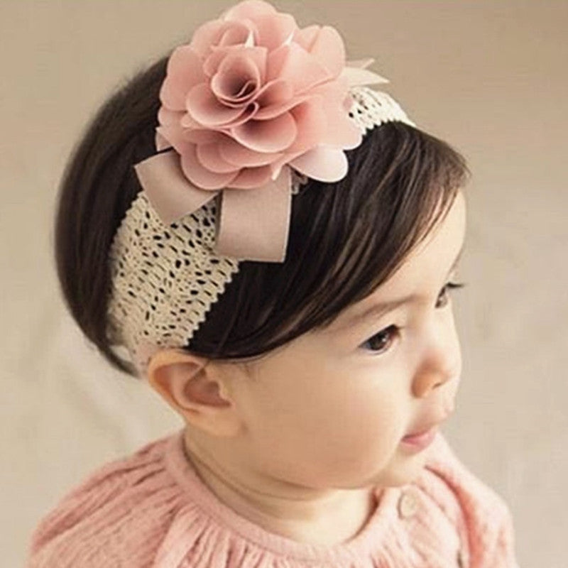 Pink flower headband for girls – soft floral fabric hair band