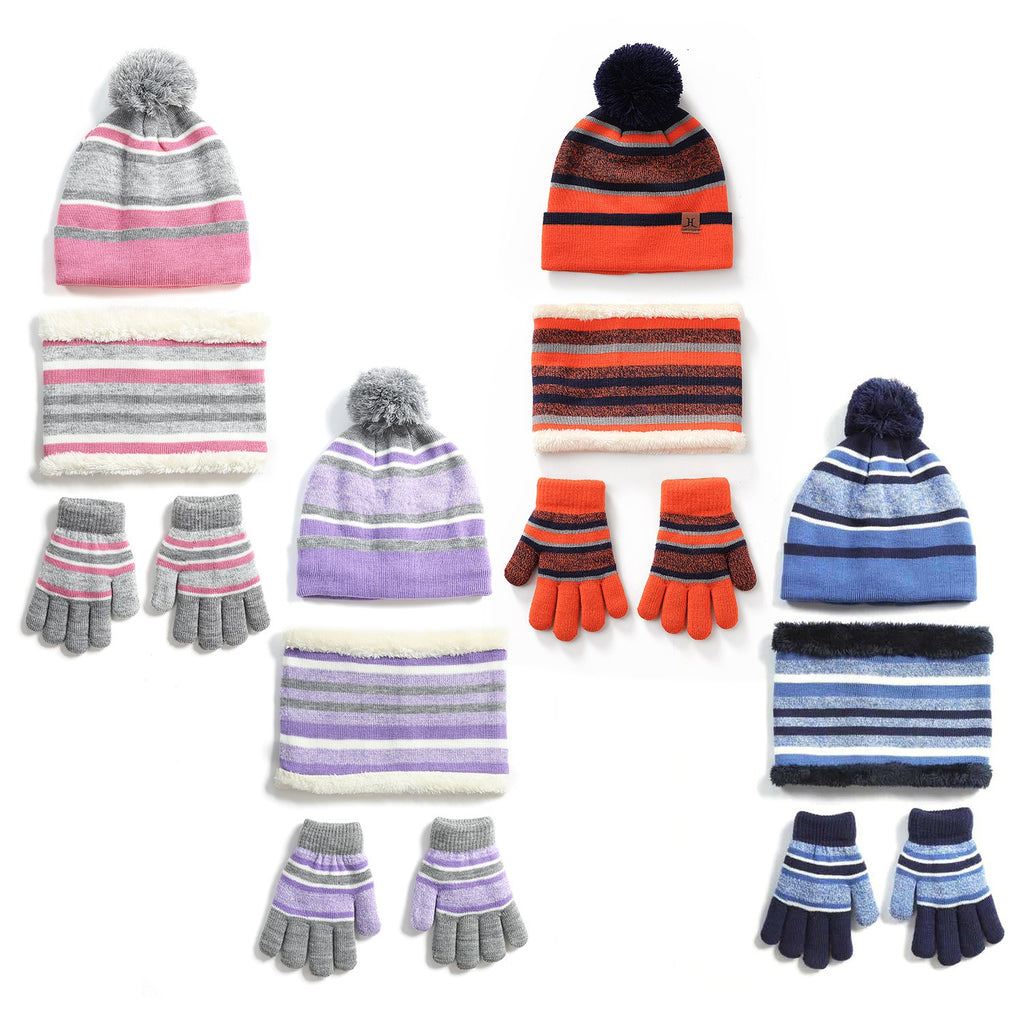 Kids winter hat scarf gloves set – warm knitted 3-piece winter accessories