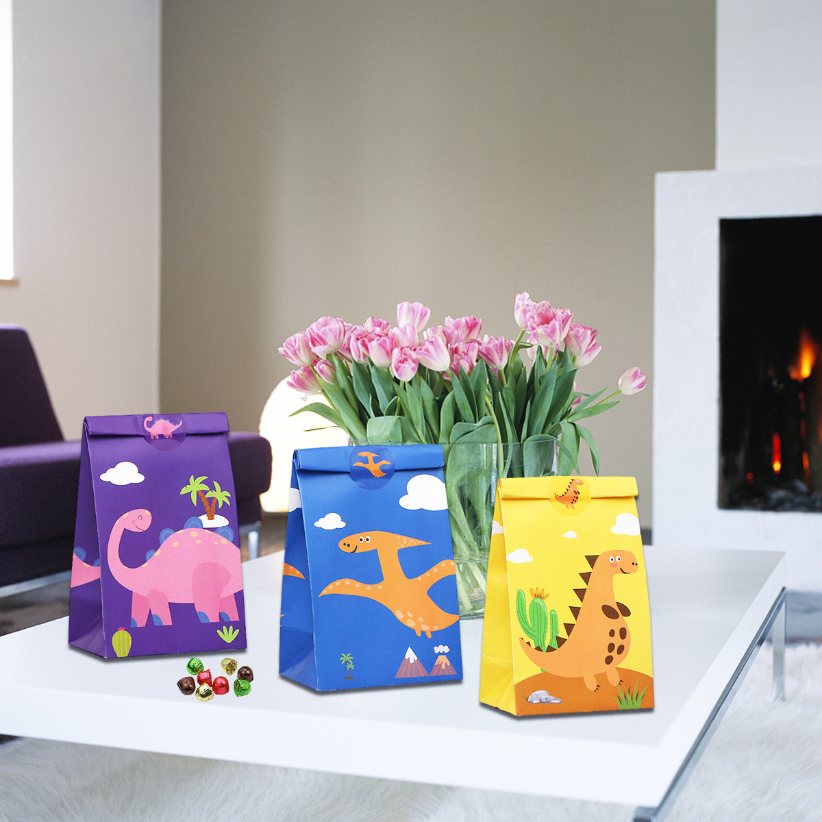 Colorful candy gift bags with stickers – 12 pack treat bags