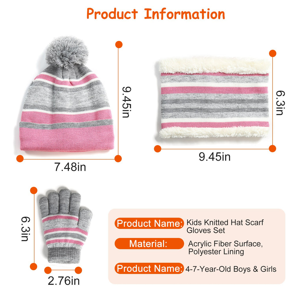 Kids winter hat scarf gloves set – warm knitted 3-piece winter accessories