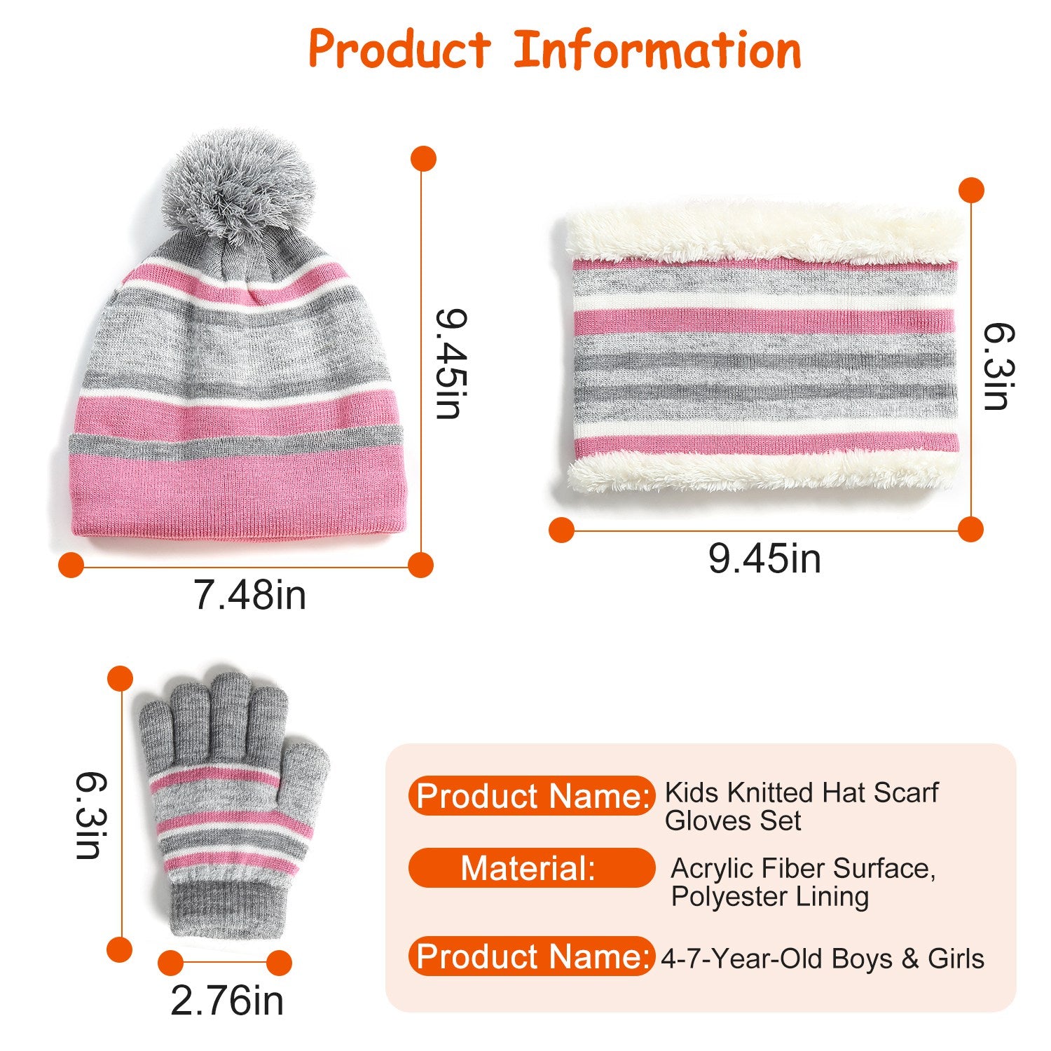 Kids winter hat scarf gloves set – warm knitted 3-piece winter accessories
