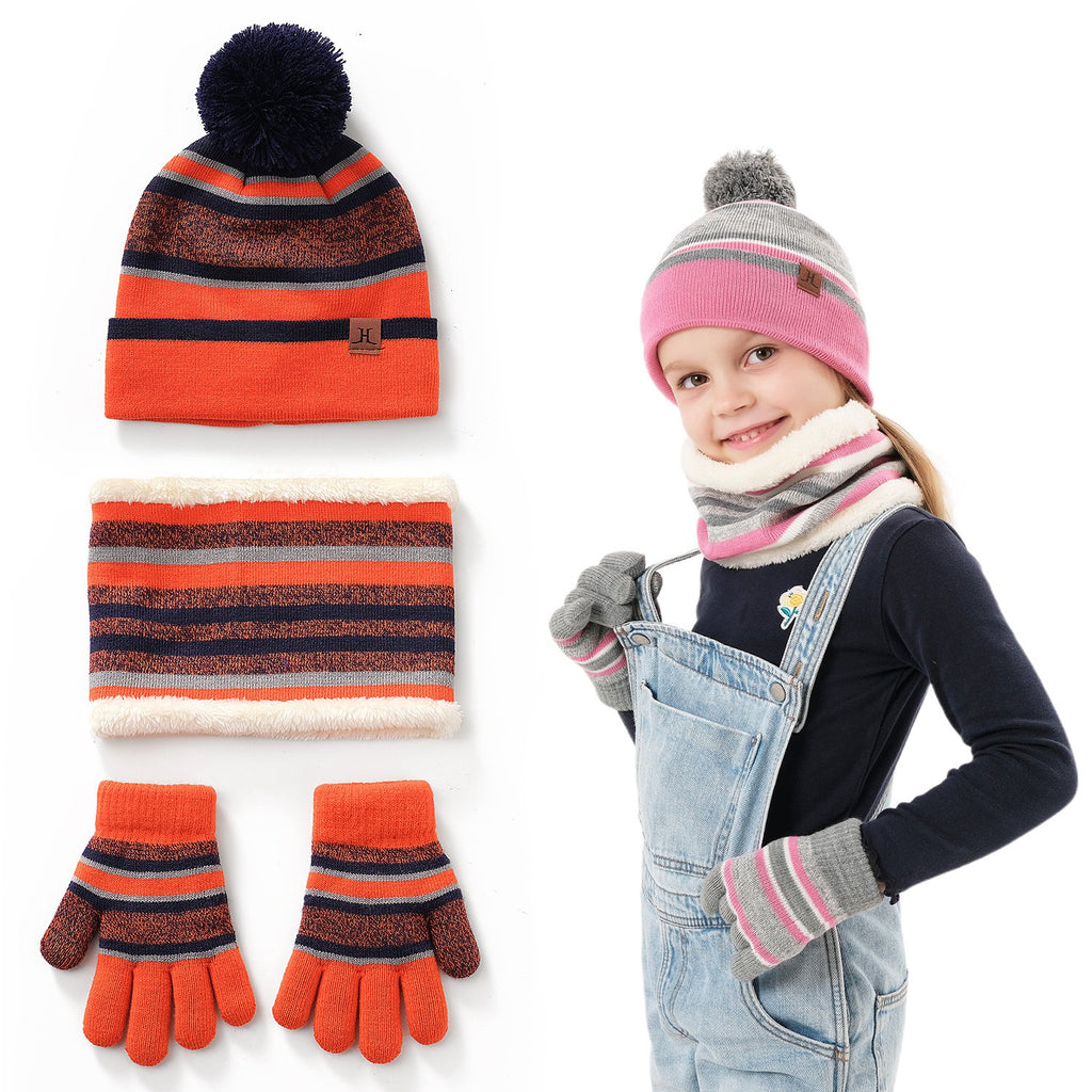 Kids winter hat scarf gloves set – warm knitted 3-piece winter accessories