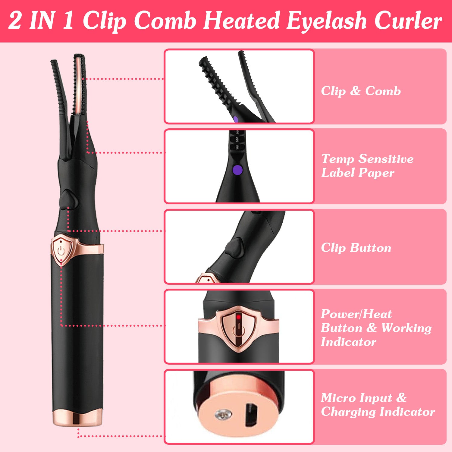 Rechargeable heated eyelash curler – fast heating lash lift tool