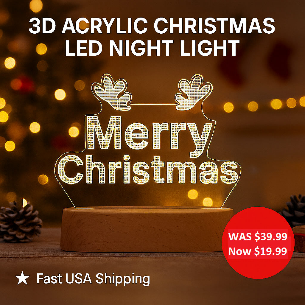 3D Acrylic Christmas Night Light – Cozy Warm Glow for Holiday Homes