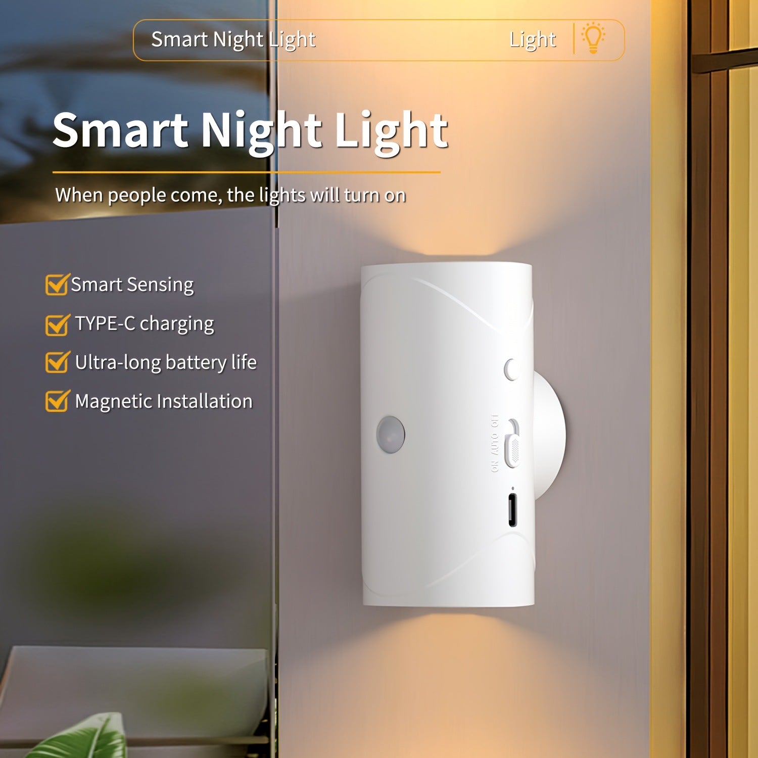 Rechargeable motion sensor LED night light – auto on off home lighting