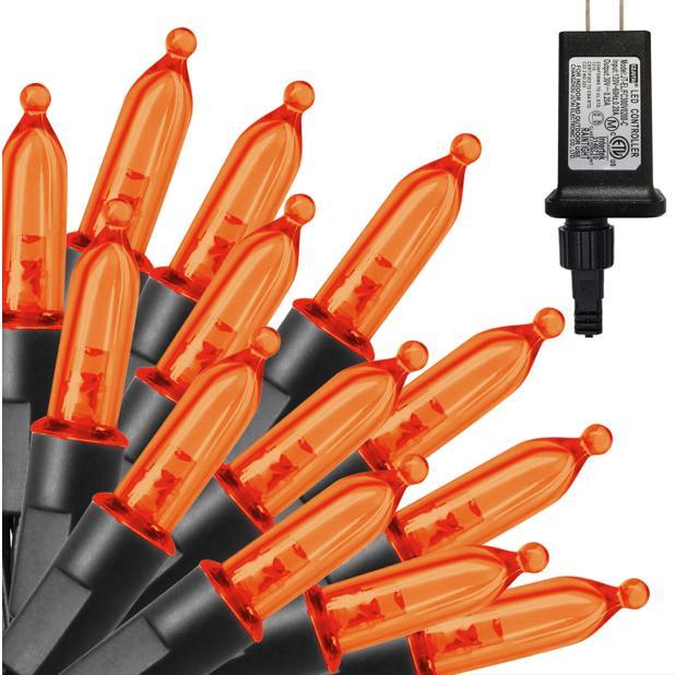 300 LED Halloween Mini String Lights – 99ft Orange Fairy Lights with Safe Adapter for Indoor & Outdoor Decorations